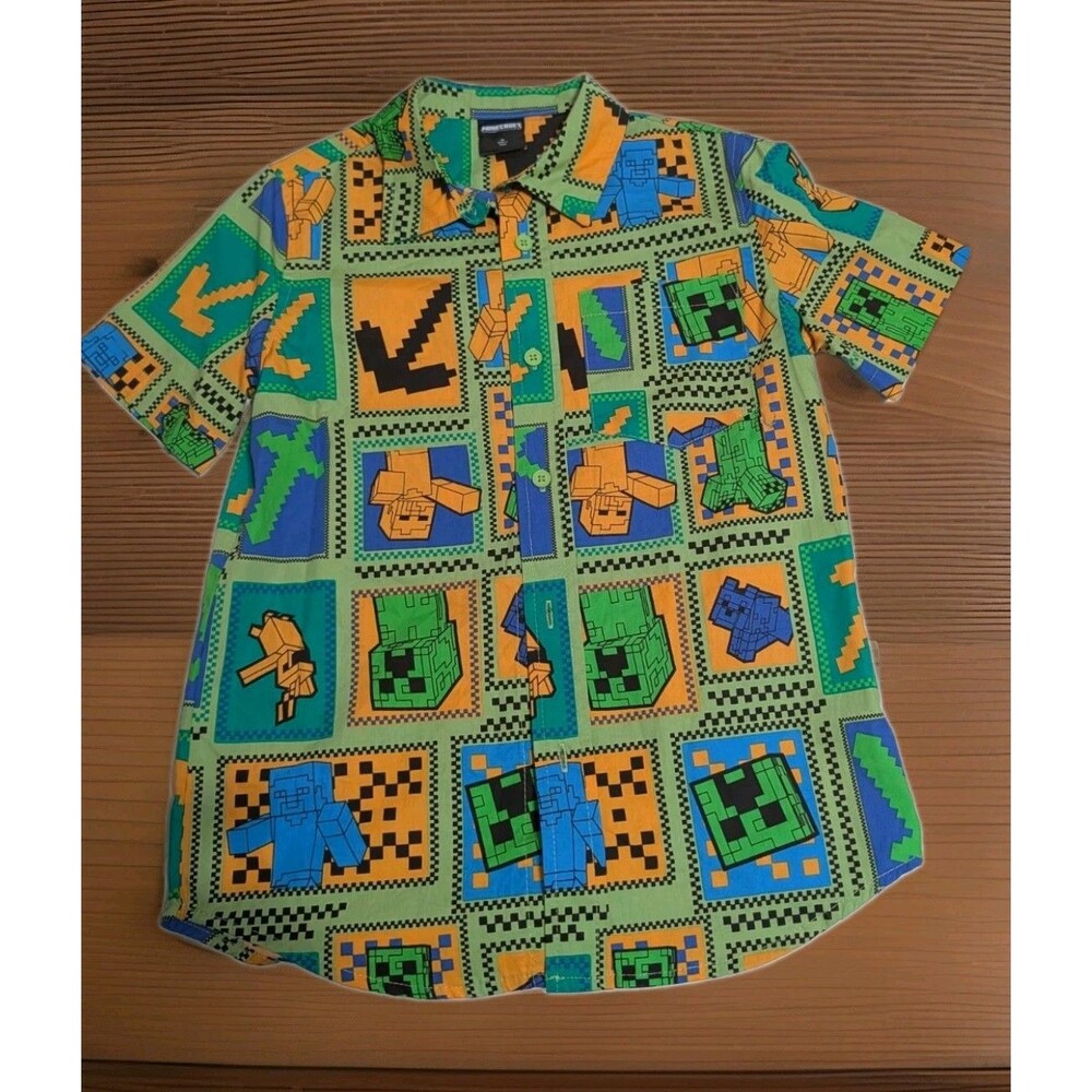 Minecraft Button Down Hawaiian Type Shirt - Boys Size Small New
